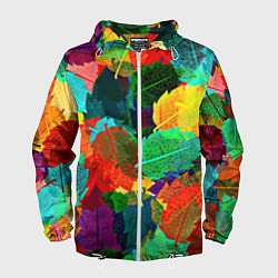 Ветровка с капюшоном мужская Colored leaves, цвет: 3D-белый