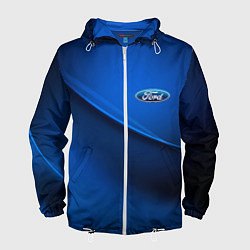 Ветровка с капюшоном мужская Ford - синяя абстракция, цвет: 3D-белый