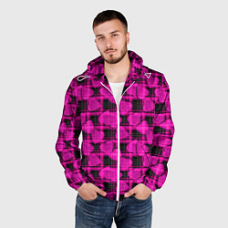 Ветровка с капюшоном мужская Black and pink hearts pattern on checkered, цвет: 3D-белый — фото 2