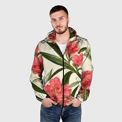 Ветровка с капюшоном мужская Олеандр Элегантные цветы, цвет: 3D-черный — фото 2