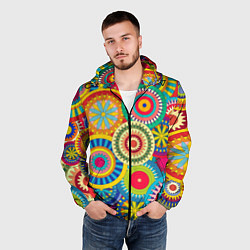 Ветровка с капюшоном мужская Мандала-Цветы, цвет: 3D-черный — фото 2