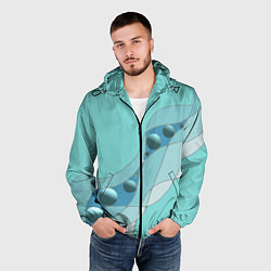 Ветровка с капюшоном мужская Голубая геометрическая абстракция Круги и сферы Го, цвет: 3D-черный — фото 2