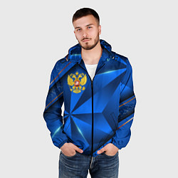 Ветровка с капюшоном мужская Герб РФ на синем объемном фоне, цвет: 3D-черный — фото 2