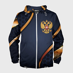 Ветровка с капюшоном мужская Blue & gold герб России, цвет: 3D-белый