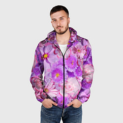 Ветровка с капюшоном мужская Фиолетовые и розовые цветы, цвет: 3D-черный — фото 2