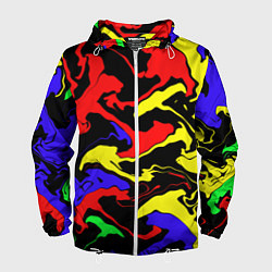 Ветровка с капюшоном мужская Яркие абстрактные краски, цвет: 3D-белый