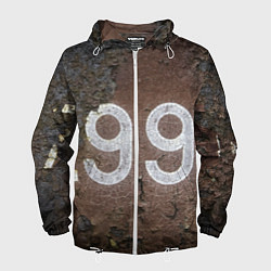 Ветровка с капюшоном мужская Номер 99 на ржавом металле, цвет: 3D-белый