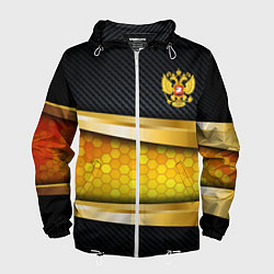 Ветровка с капюшоном мужская Black & gold - герб России, цвет: 3D-белый