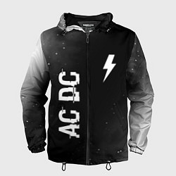 Ветровка с капюшоном мужская AC DC glitch на темном фоне: надпись, символ, цвет: 3D-черный