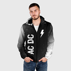 Ветровка с капюшоном мужская AC DC glitch на темном фоне: надпись, символ, цвет: 3D-черный — фото 2