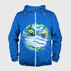 Ветровка с капюшоном мужская Злая планета Земля в маске, цвет: 3D-белый