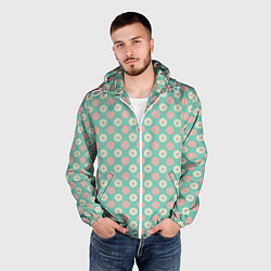 Ветровка с капюшоном мужская Белые и розовые цветочки, цвет: 3D-белый — фото 2