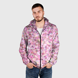 Ветровка с капюшоном мужская Абстрактное множество розовых и фиолетовых треугол, цвет: 3D-черный — фото 2
