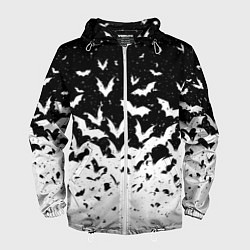 Ветровка с капюшоном мужская Black and white bat pattern, цвет: 3D-белый