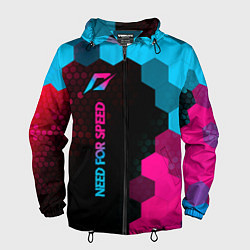 Ветровка с капюшоном мужская Need for Speed - neon gradient: по-вертикали, цвет: 3D-черный