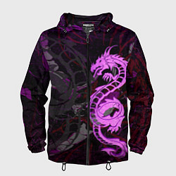 Ветровка с капюшоном мужская Неоновый дракон purple dragon, цвет: 3D-черный