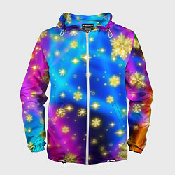Ветровка с капюшоном мужская Снежинки и звезды - яркие цвета, цвет: 3D-белый