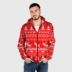 Ветровка с капюшоном мужская Рождественский красный свитер с оленями, цвет: 3D-черный — фото 2