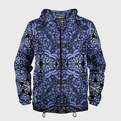Ветровка с капюшоном мужская Ажурный модный кружевной синий узор, цвет: 3D-черный