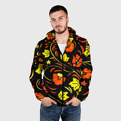 Ветровка с капюшоном мужская Хохлома черный фон, цвет: 3D-черный — фото 2