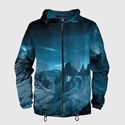 Ветровка с капюшоном мужская Снежные горные вершины, цвет: 3D-черный