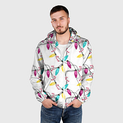 Ветровка с капюшоном мужская Новогодняя гирлянда белая, цвет: 3D-белый — фото 2
