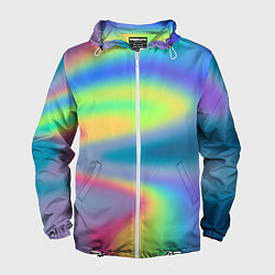 Ветровка с капюшоном мужская Разноцветные абстрактные полосы под стеклом, цвет: 3D-белый