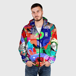 Ветровка с капюшоном мужская Птички, снежинки и заячьи ушки, цвет: 3D-черный — фото 2