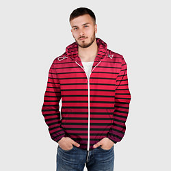 Ветровка с капюшоном мужская Красно-черный полосатый узор, цвет: 3D-белый — фото 2