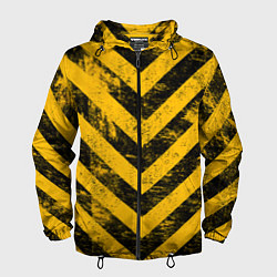 Ветровка с капюшоном мужская WARNING - желто-черные полосы, цвет: 3D-черный