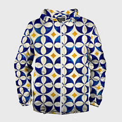 Ветровка с капюшоном мужская Бело-синяя лепестковая текстура, цвет: 3D-белый