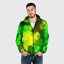 Ветровка с капюшоном мужская Зелёные соты абстракция, цвет: 3D-черный — фото 2
