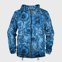 Ветровка с капюшоном мужская Синие цветы, цвет: 3D-черный