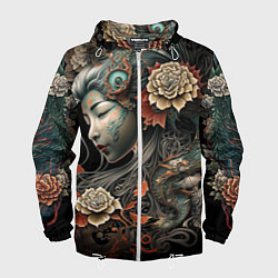 Ветровка с капюшоном мужская Японская девушка Irezumi, цвет: 3D-белый