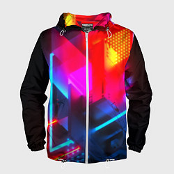 Ветровка с капюшоном мужская Neon stripes color, цвет: 3D-белый