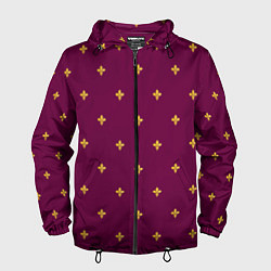 Ветровка с капюшоном мужская Геральдическая лилия на пурпурном фоне, цвет: 3D-черный