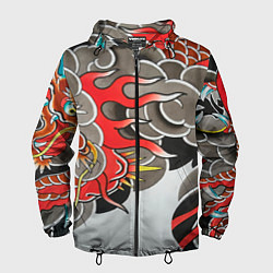 Ветровка с капюшоном мужская Иредзуми: дракон в дыму, цвет: 3D-черный