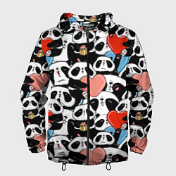 Ветровка с капюшоном мужская Панды с сердечками, цвет: 3D-черный