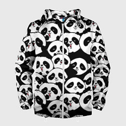 Ветровка с капюшоном мужская Весёлые панды, цвет: 3D-белый