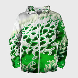 Ветровка с капюшоном мужская Узор зелени-арт, цвет: 3D-белый