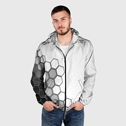 Ветровка с капюшоном мужская Серые соты абстракция, цвет: 3D-черный — фото 2