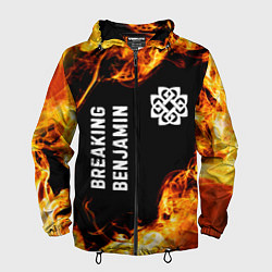 Ветровка с капюшоном мужская Breaking Benjamin и пылающий огонь, цвет: 3D-черный