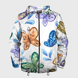 Ветровка с капюшоном мужская Стая водных бабочек, цвет: 3D-черный