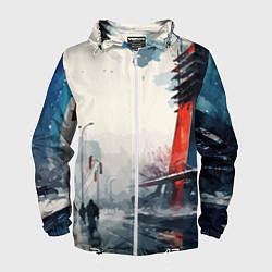 Ветровка с капюшоном мужская Наш город - коллекция Бело-сине-красный - Хуф и Ся, цвет: 3D-белый