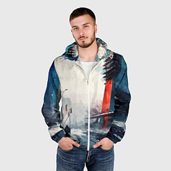 Ветровка с капюшоном мужская Наш город - коллекция Бело-сине-красный - Хуф и Ся, цвет: 3D-белый — фото 2