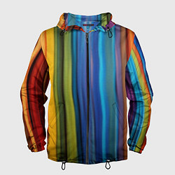Ветровка с капюшоном мужская Разноцветные вертикальные полосы, цвет: 3D-черный