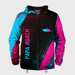 Ветровка с капюшоном мужская Papa Roach - neon gradient: надпись, символ, цвет: 3D-черный
