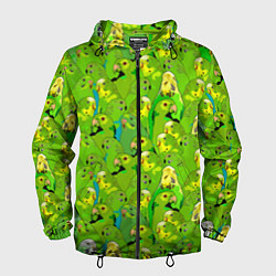 Ветровка с капюшоном мужская Зеленые волнистые попугайчики, цвет: 3D-черный