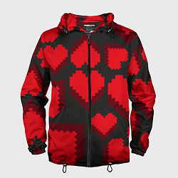 Ветровка с капюшоном мужская Pixel hearts, цвет: 3D-черный