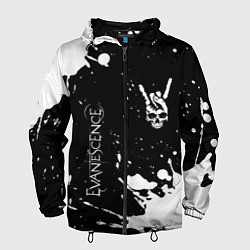 Ветровка с капюшоном мужская Evanescence и рок символ на темном фоне, цвет: 3D-черный